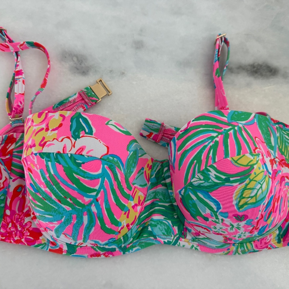 Lilly Pulitzer Pink Green Tropical Print Underwire Bikini Top
